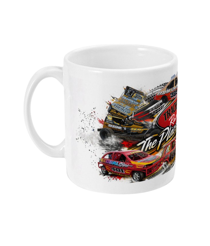 Trackstar Racing The Place To Race Norfolk Arena Kings Lynn mug — side view with stock cars