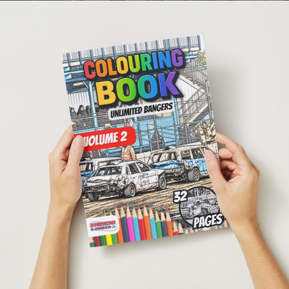Unlimited Banger Colouring Book Volume 2 held in two hands to show the booklet size