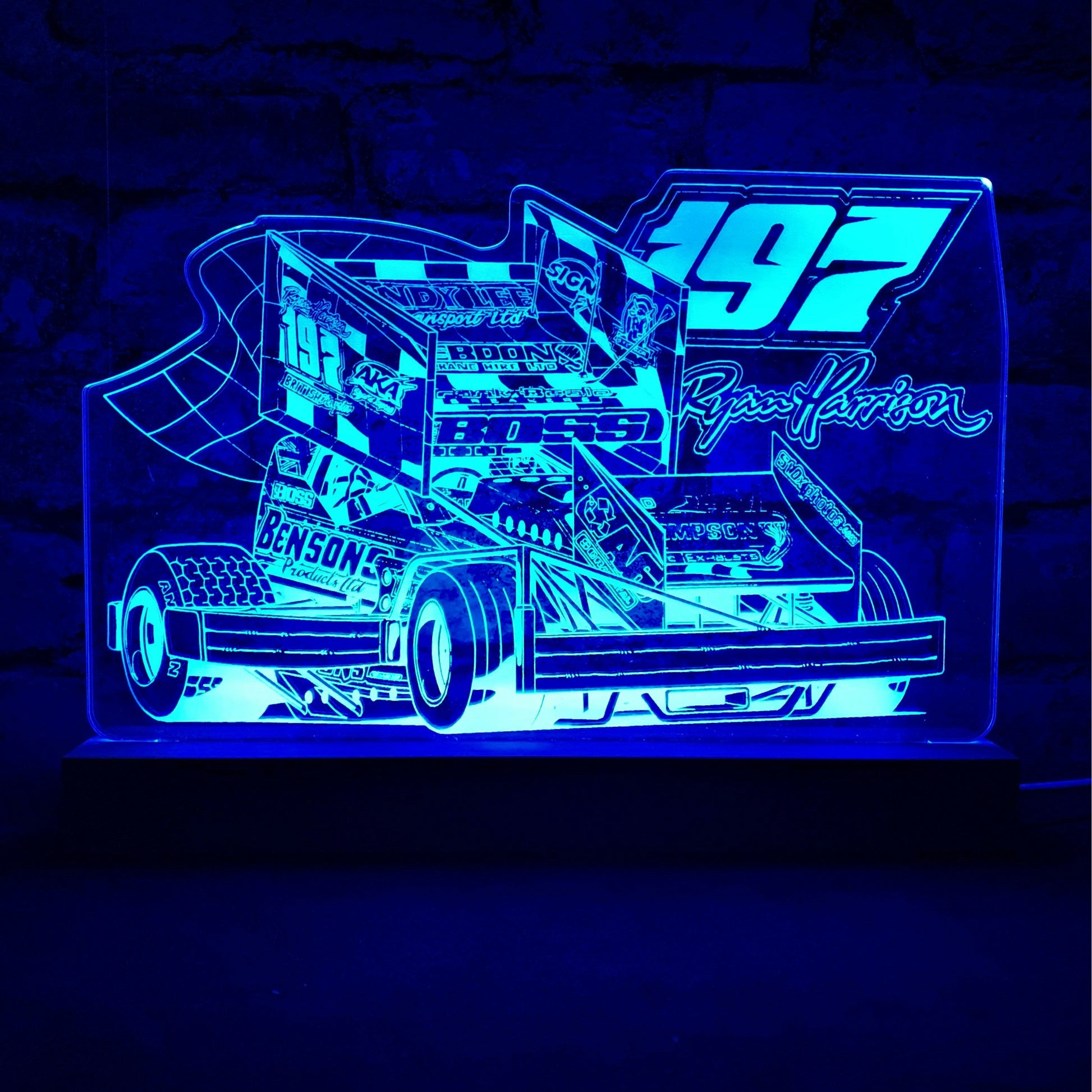 Ryan Harrison 197 Brisca F1 Night Light - Large Wooden Base - Night Light - Stock Car & Banger Toy Tracks