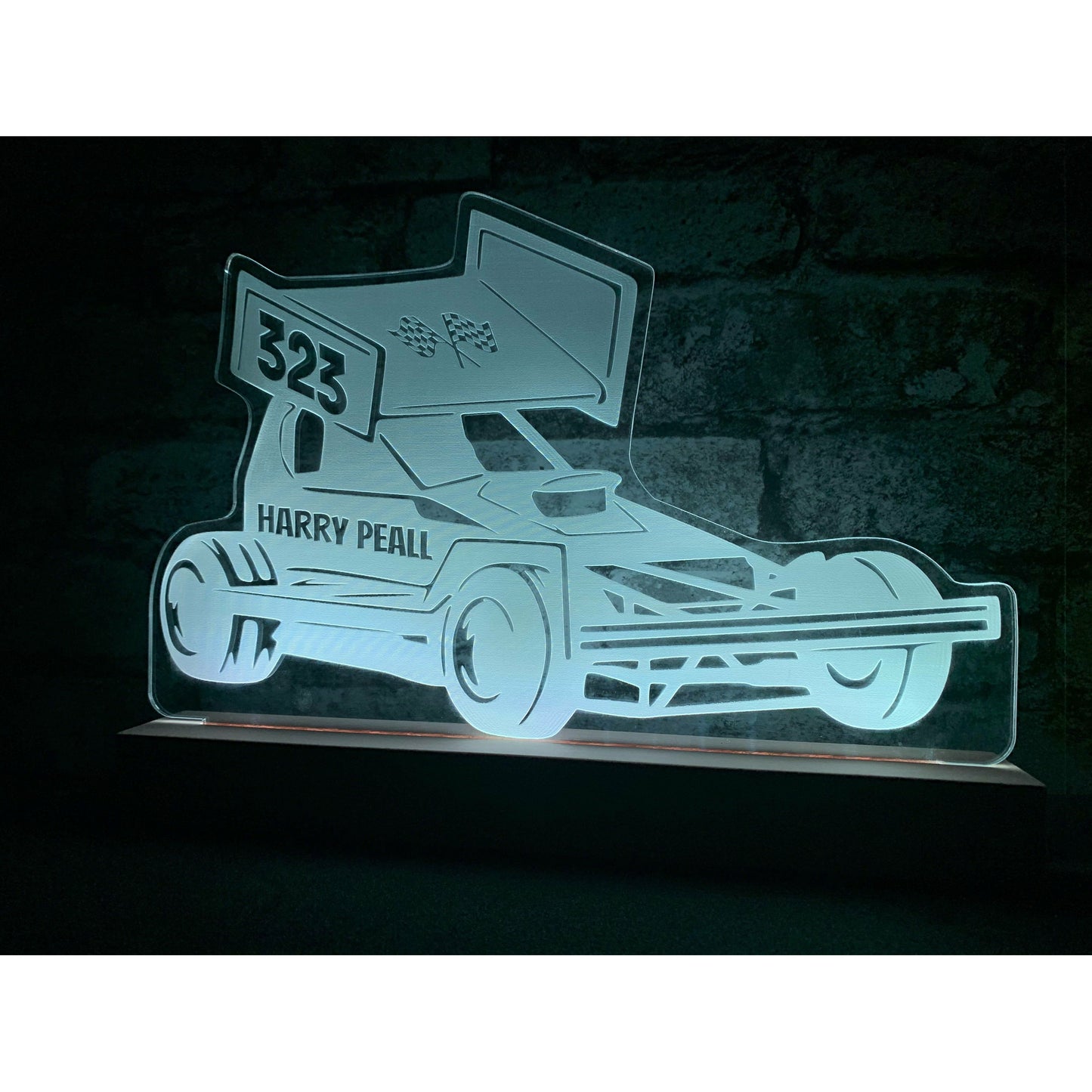 FROSTED Brisca F1 Night Light - Large Wooden Base - Night Light - Stock Car & Banger Toy Tracks