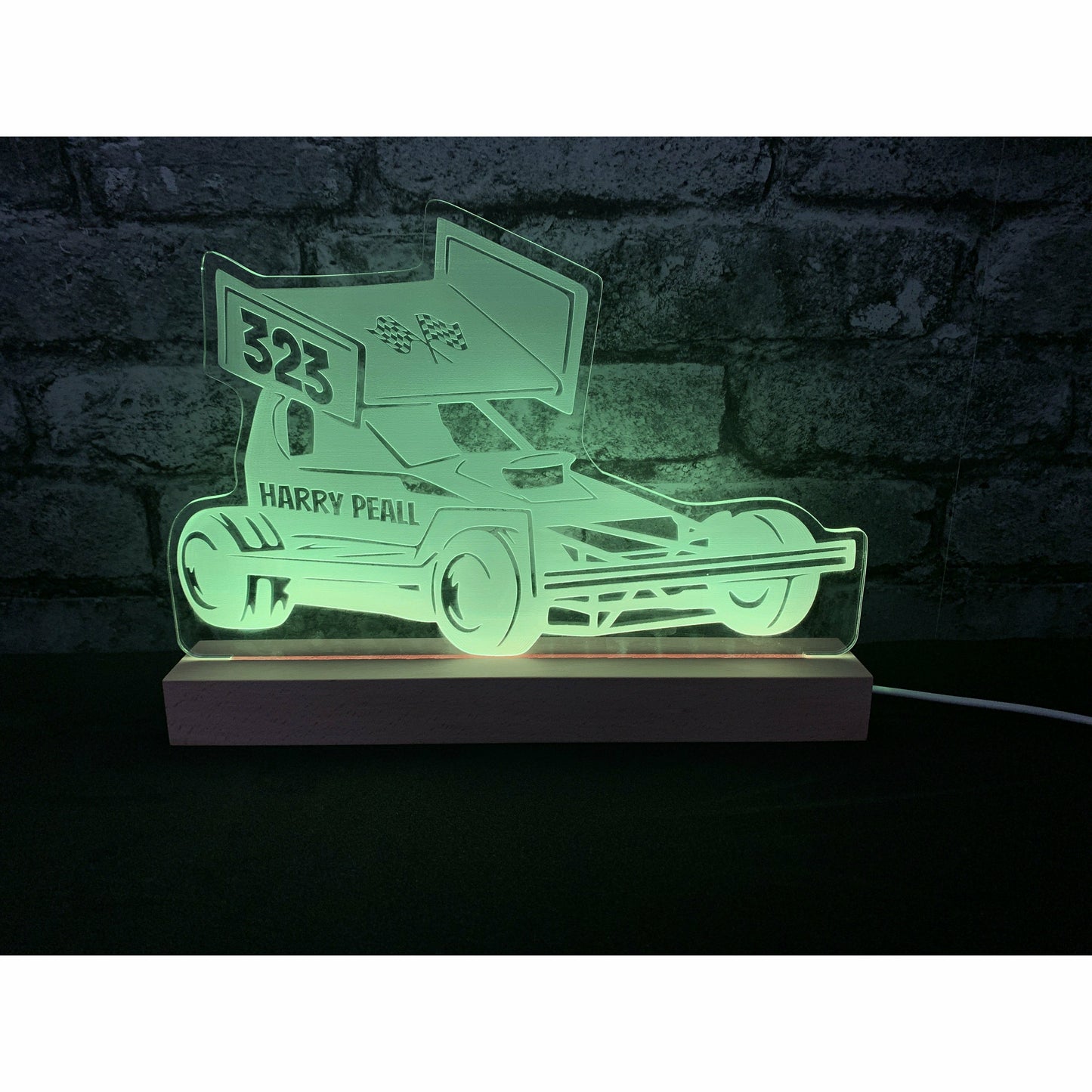 FROSTED Brisca F1 Night Light - Large Wooden Base - Night Light - Stock Car & Banger Toy Tracks
