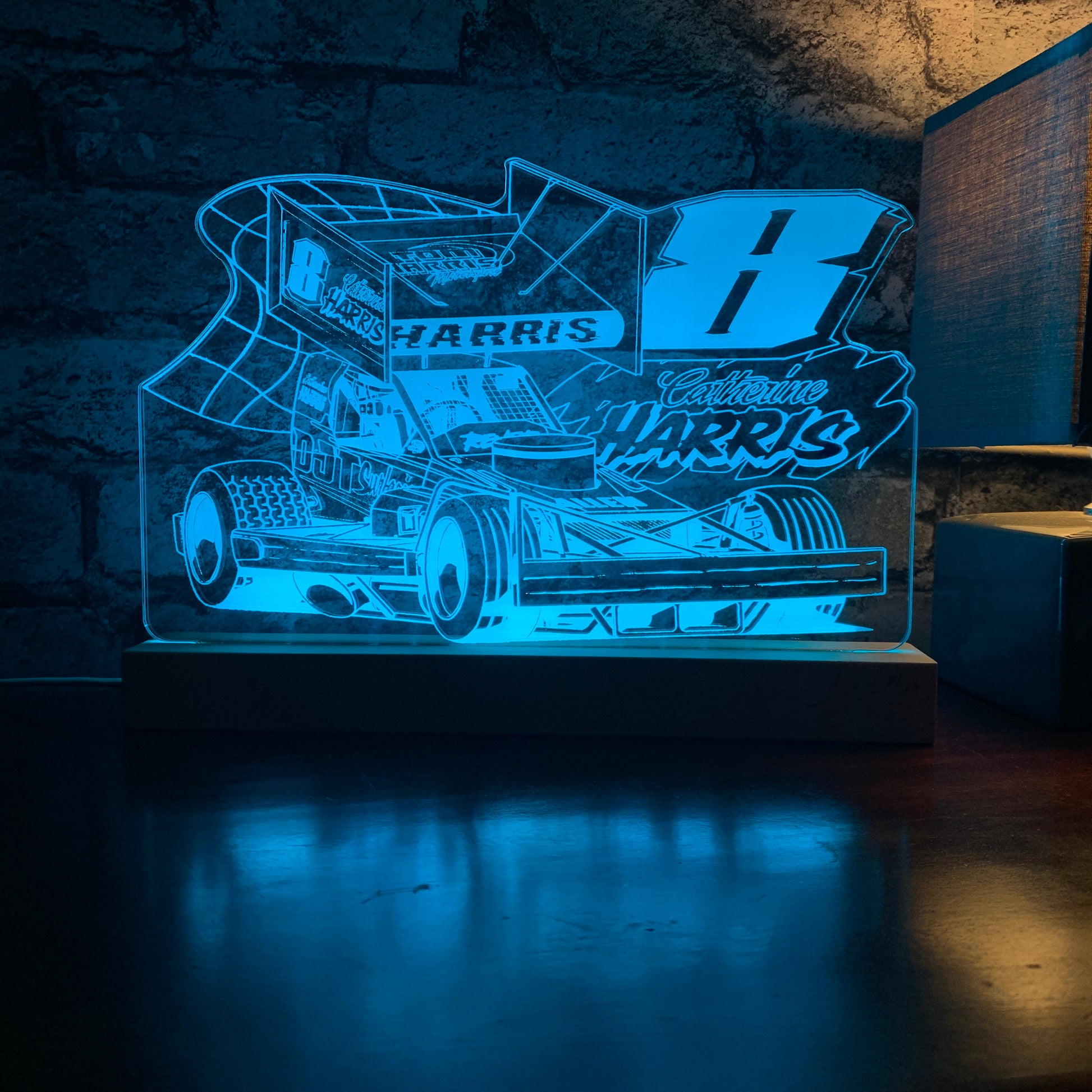 Catherine Harris #8 Brisca F1 Night Light - Large Wooden Base - Night Light - Stock Car & Banger Toy Tracks