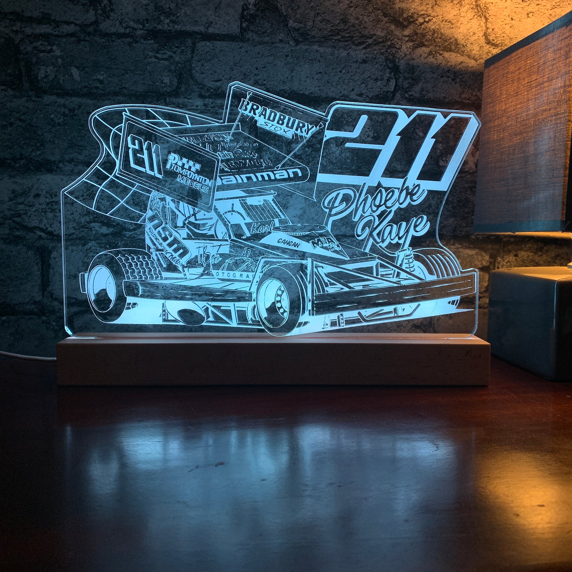 Phoebe Wainman 211 Brisca F1 Night Light - Large Wooden Base - Night Light - Stock Car & Banger Toy Tracks
