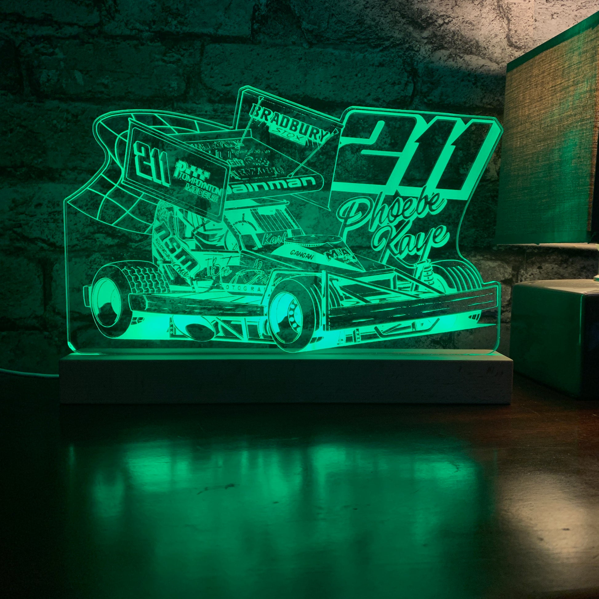 Phoebe Wainman 211 Brisca F1 Night Light - Large Wooden Base - Night Light - Stock Car & Banger Toy Tracks