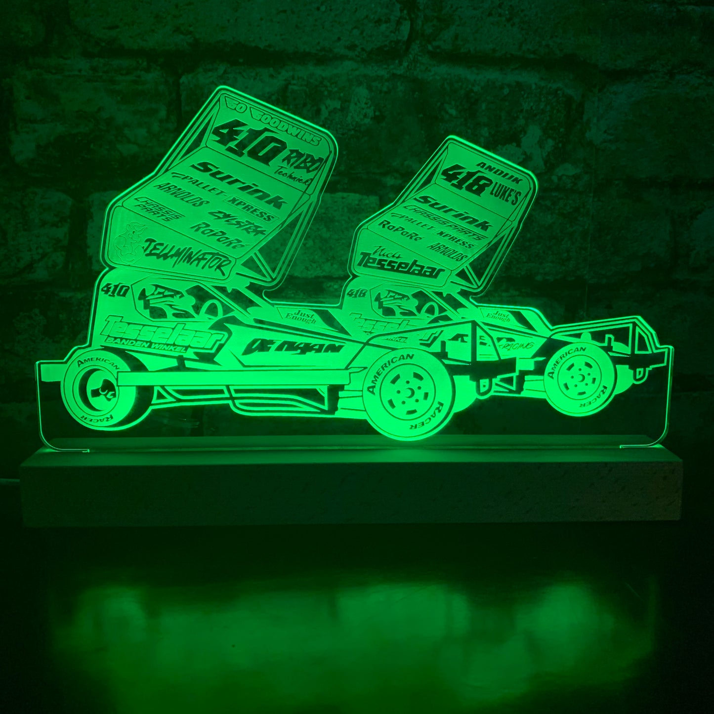 #410 & #418 Tesselar Brisca F1 Night Light - Large Wooden Base - Night Light - Stock Car & Banger Toy Tracks