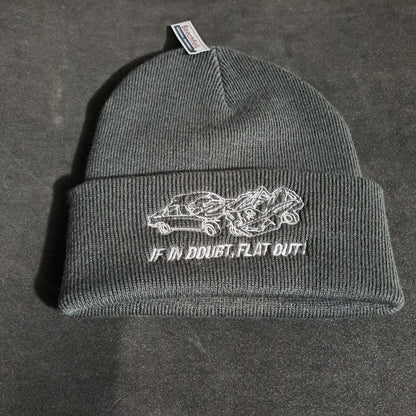 If In Doubt, Flat Out! Grey Beanie Hat - Hats - Stock Car & Banger Toy Tracks
