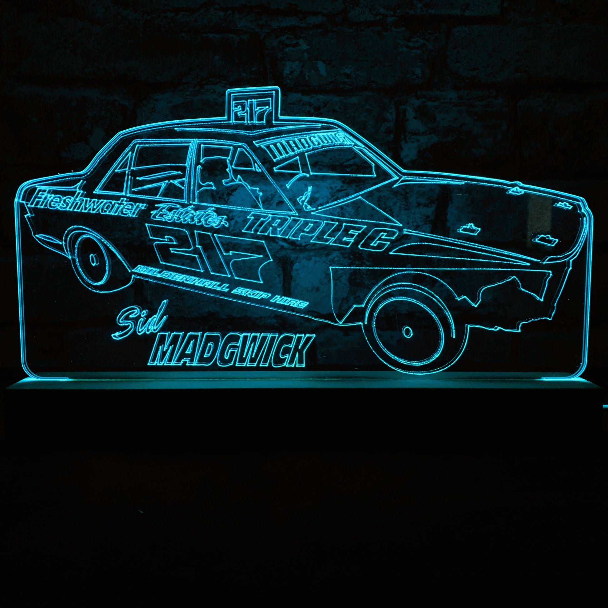 Sid Madgwick #217 - Banger Night Light - Large Wooden Base - Night Light - Stock Car & Banger Toy Tracks