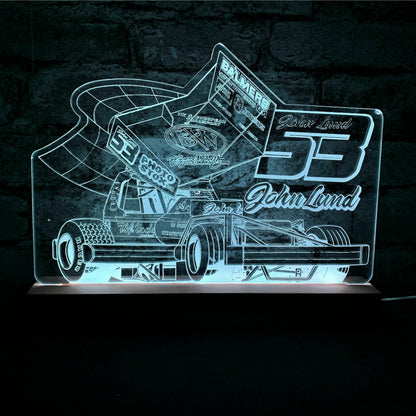 John Lund 53 Brisca F1 Night Light - Large Wooden Base - Night Light - Stock Car & Banger Toy Tracks