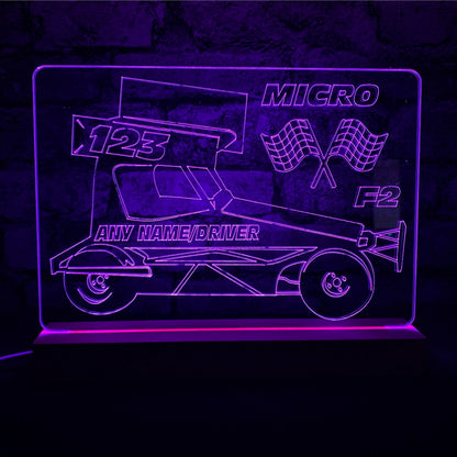 BRISCA Micro F2 Stock Cars NIGHT LIGHT - Large Wooden Base - Night Light - Stock Car & Banger Toy Tracks