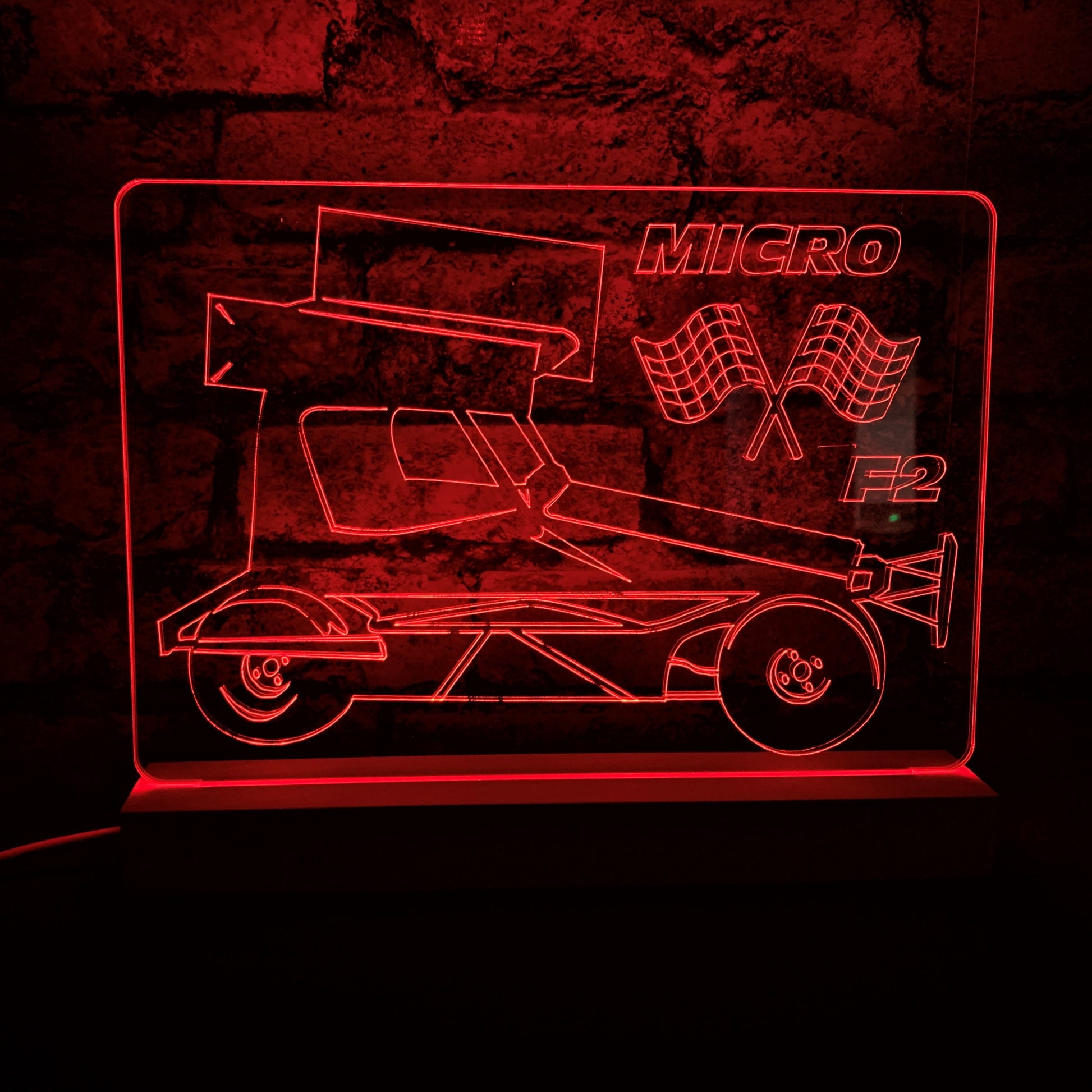 BRISCA Micro F2 Stock Cars NIGHT LIGHT - Large Wooden Base - Night Light - Stock Car & Banger Toy Tracks