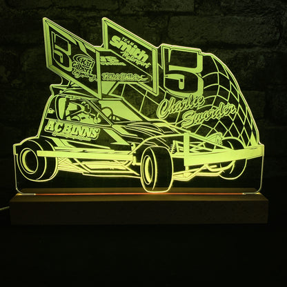 Charlie Sworder #5 Brisca F1 Night Light - Large Wooden Base - Night Light - Stock Car & Banger Toy Tracks