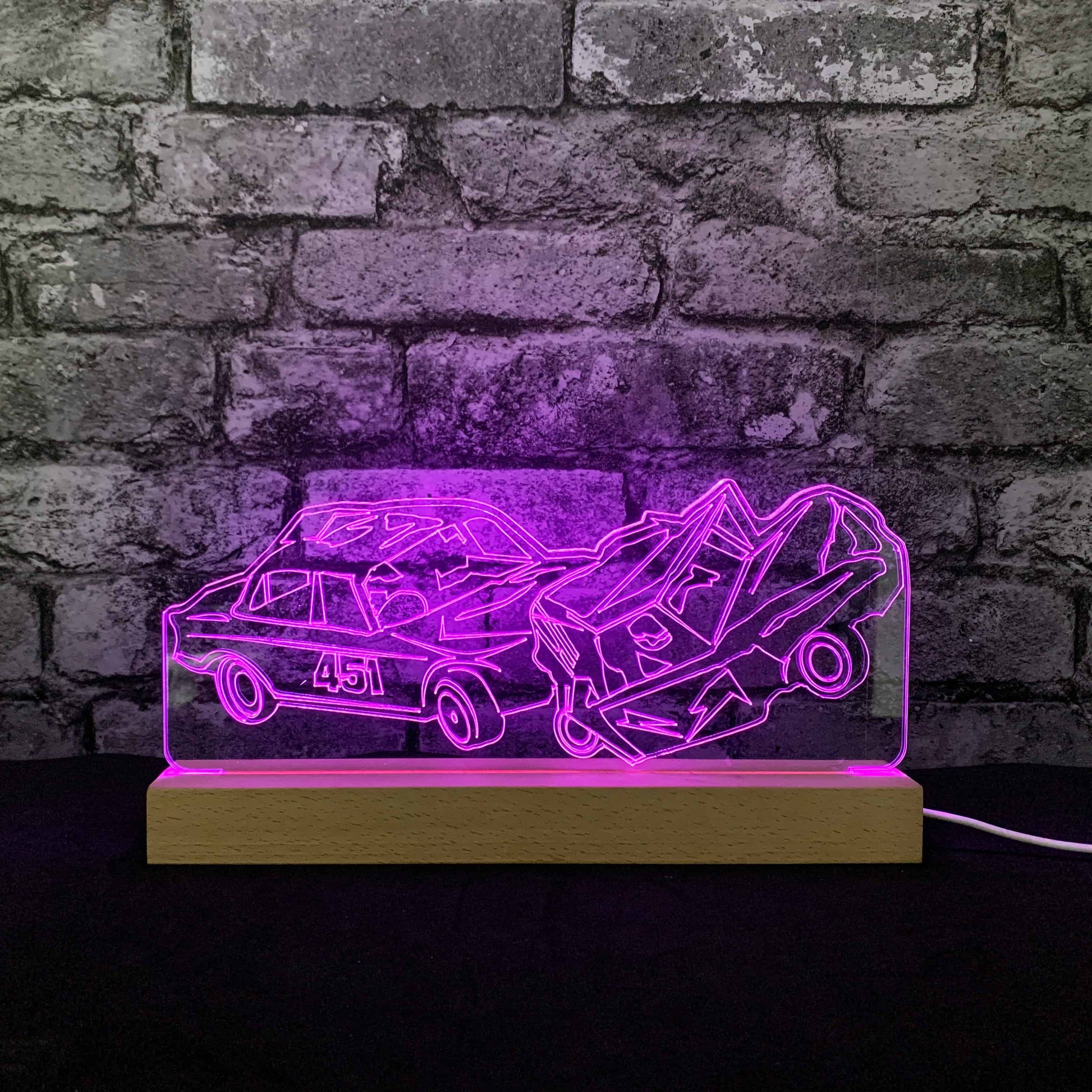 Banger Crash Night Light - Large Wooden Base - Night Lights & Ambient Lighting - Stock Car & Banger Toy Tracks