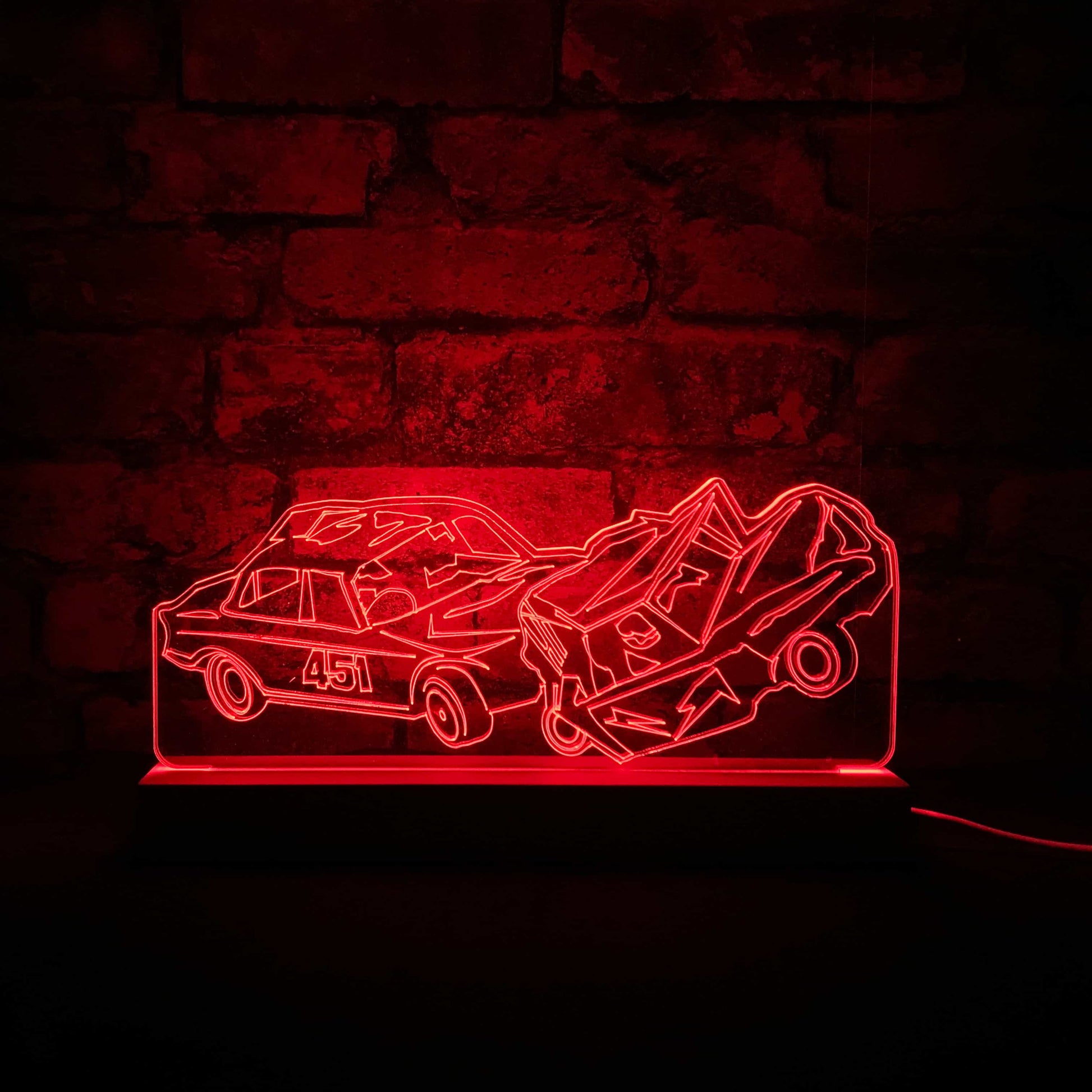 Banger Crash Night Light - Large Wooden Base - Night Lights & Ambient Lighting - Stock Car & Banger Toy Tracks