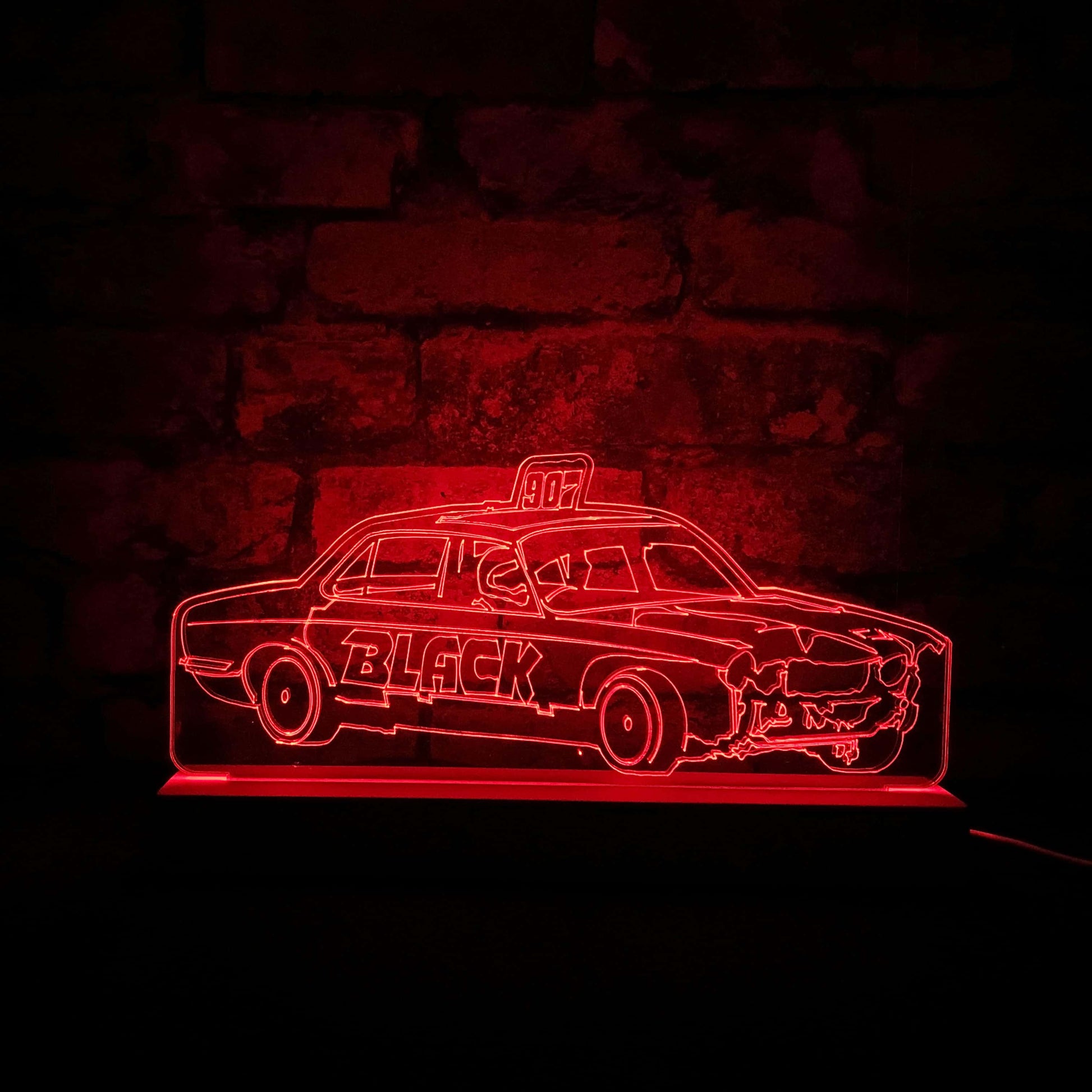 Team Black Banger Night Light - Large Wooden Base - Night Lights & Ambient Lighting - Stock Car & Banger Toy Tracks