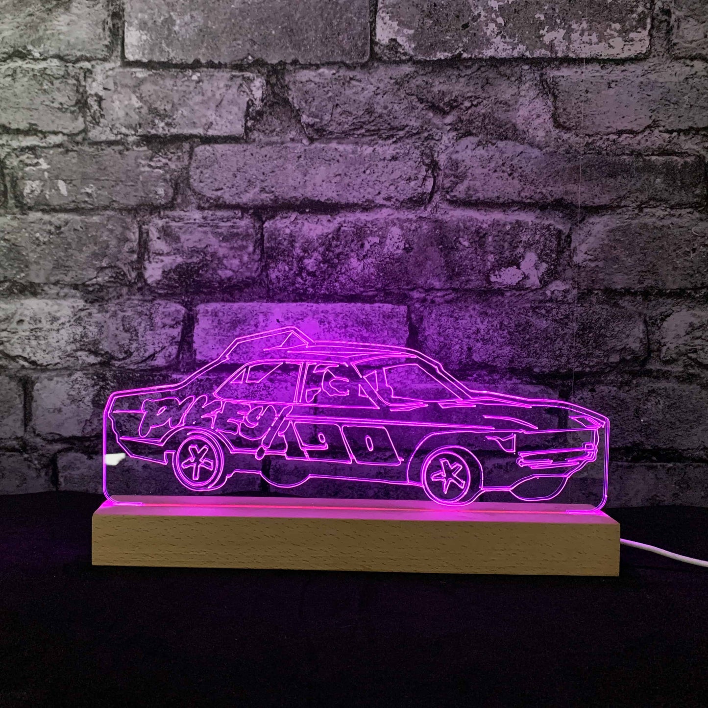 Pikey Banger Night Light - Large Wooden Base - Night Lights & Ambient Lighting - Stock Car & Banger Toy Tracks