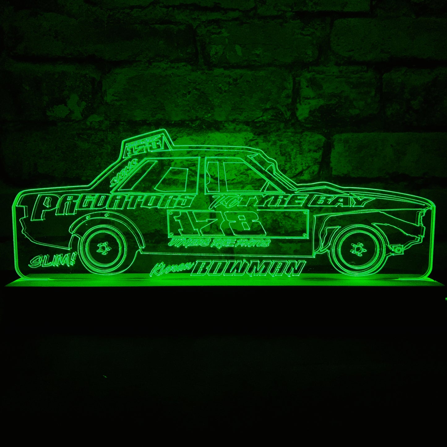 Kieran Bowman #178 - Banger Night Light - Large Wooden Base - Night Light - Stock Car & Banger Toy Tracks