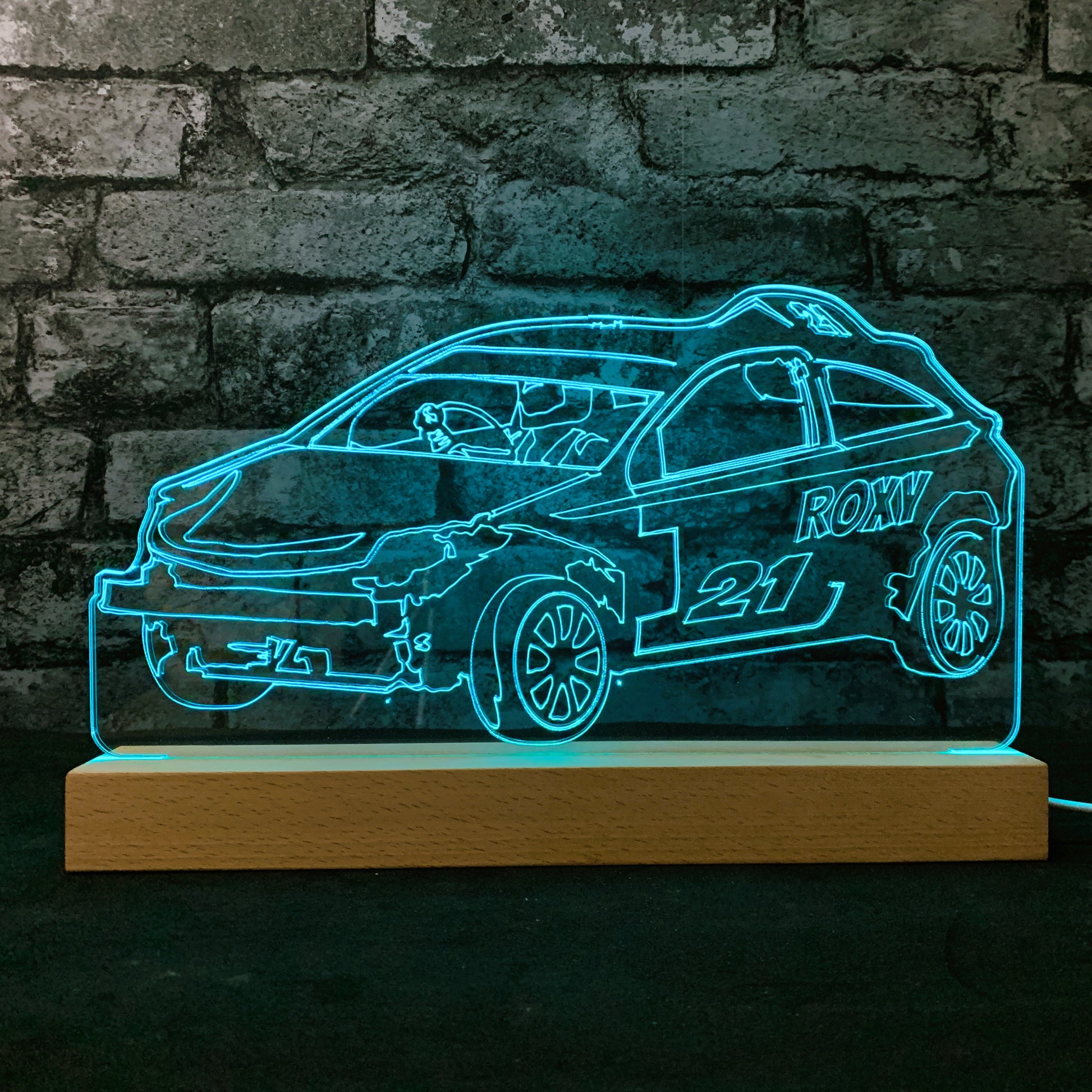 Astra Mk3 Banger Night Light - Large Wooden Base - Night Lights & Ambient Lighting - Stock Car & Banger Toy Tracks