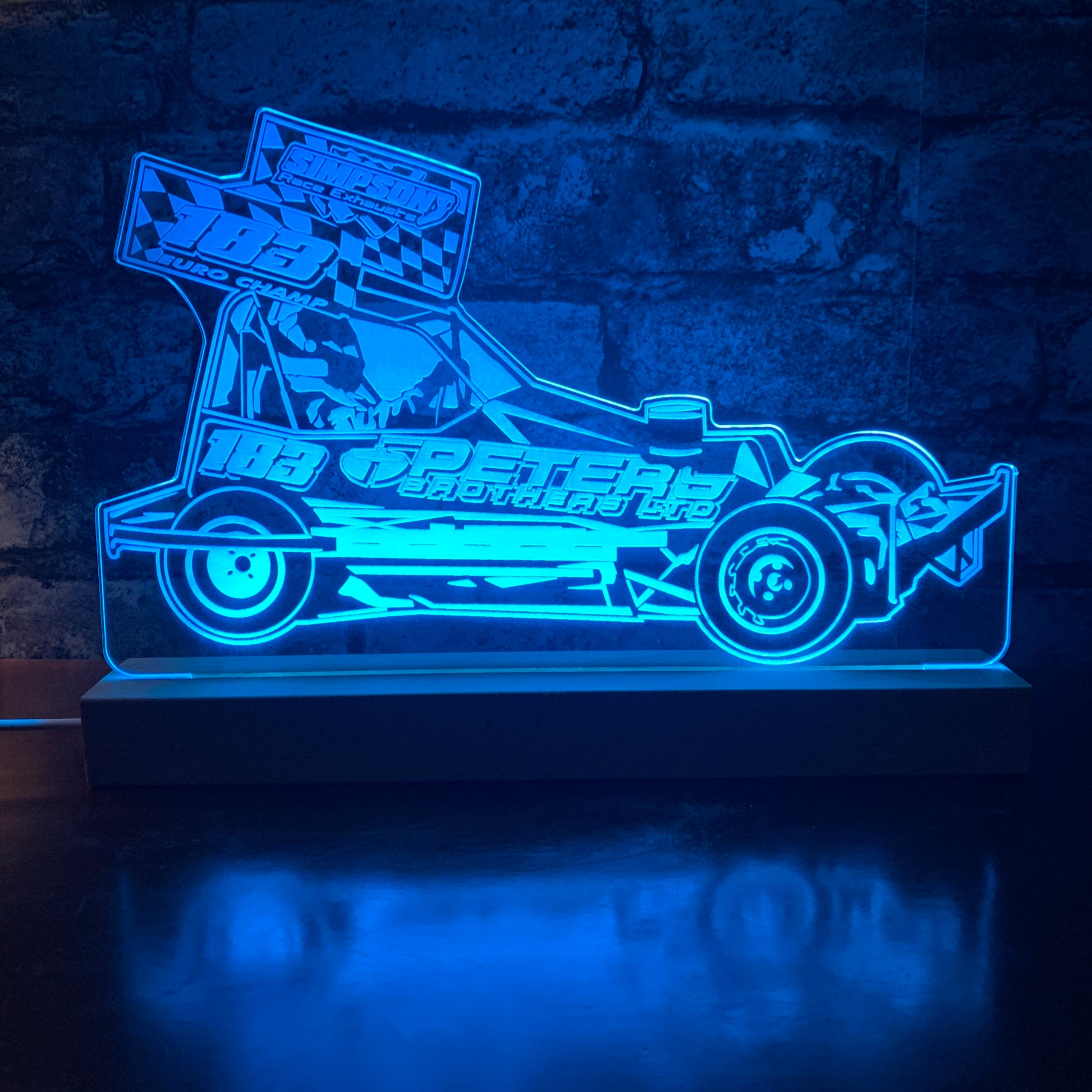 #183 Charlie Guinchard Brisca F2 Night Light - Large Wooden Base - Night Light - Stock Car & Banger Toy Tracks
