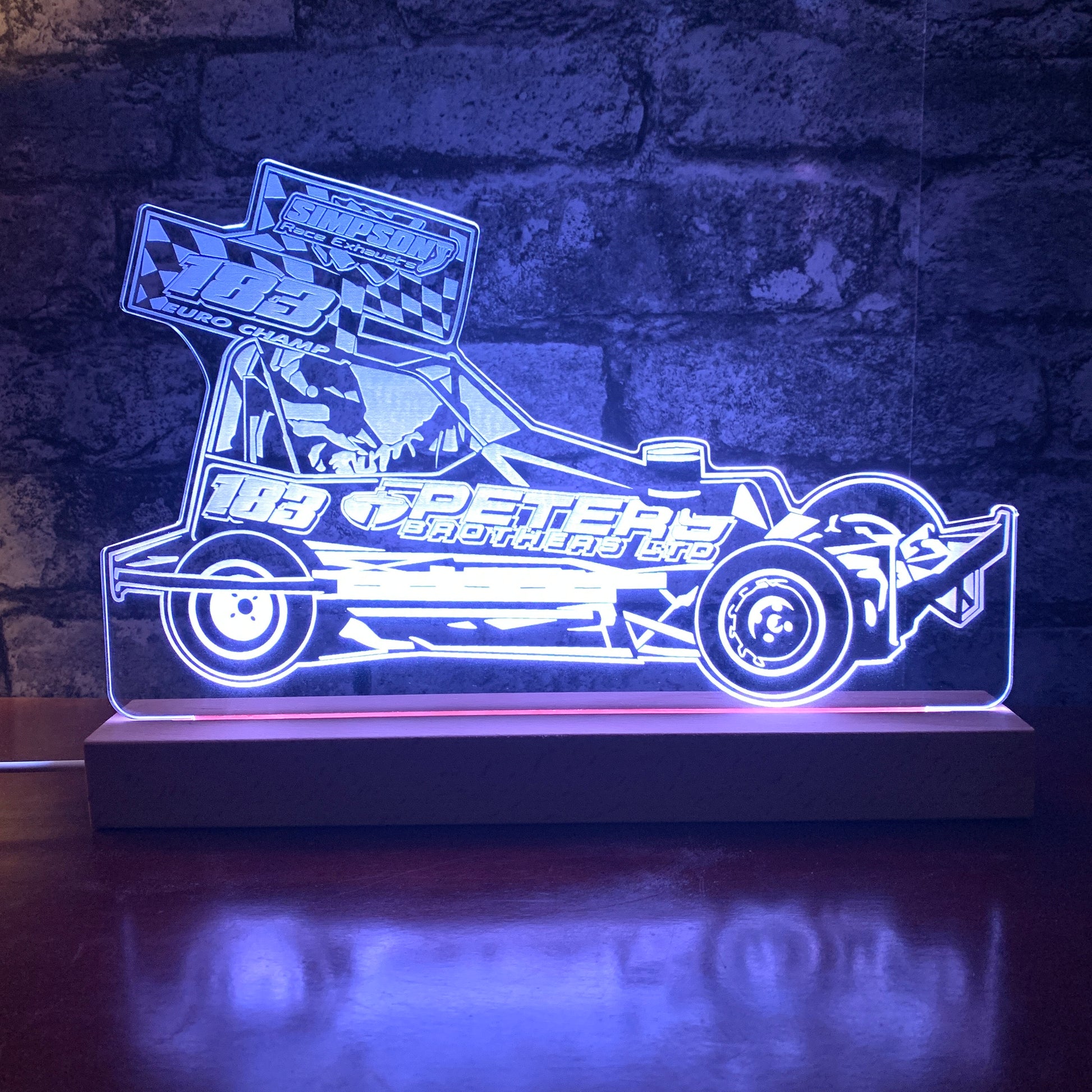 #183 Charlie Guinchard Brisca F2 Night Light - Large Wooden Base - Night Light - Stock Car & Banger Toy Tracks